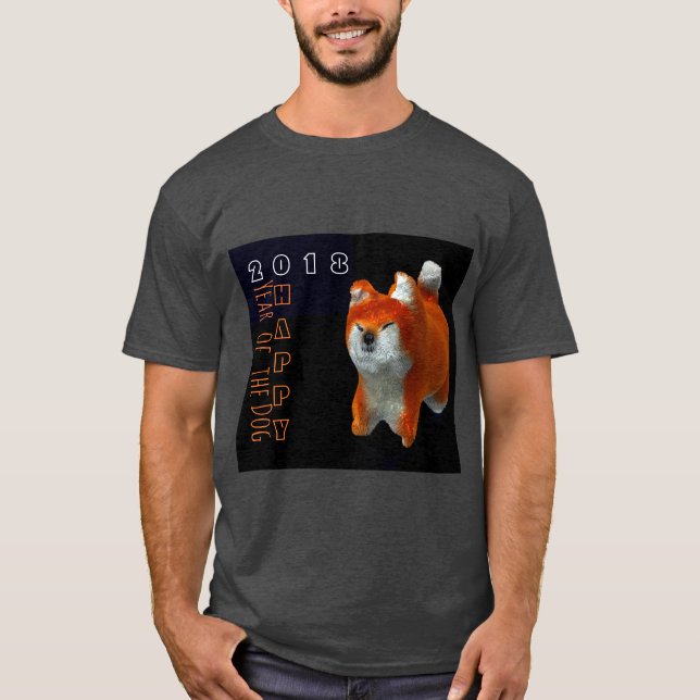 T-shirt Shiba Chiot 3D Art numérique Chien Année 2018 Homm (Devant)