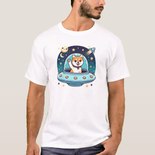 T-shirt Shiba dans l'espace - OVNI Chien Alien enlèvement 