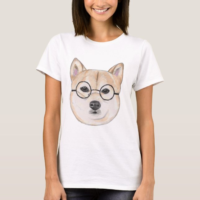 T-shirt Shiba Inu avec les verres encadrés par rond (Devant)