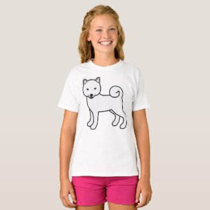 T-shirt Shiba Inu Blanc Chien de Dessin Animé Mignon