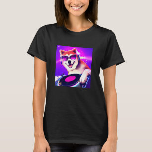 T-shirt Shiba Inu DJ Party Club Disque Jockey Gif EDM Dans