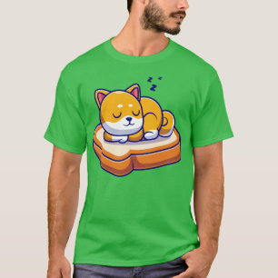T-shirt Shiba Inu Dog Dormir Sur Un Dessin De Pain