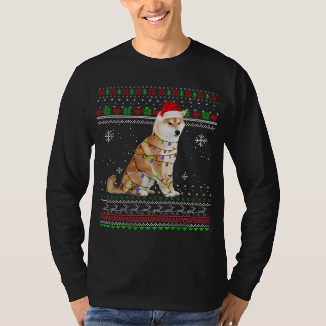 T-shirt Shiba Inu éclaire Funny Pajama de Noël cadeau Noël (Devant)