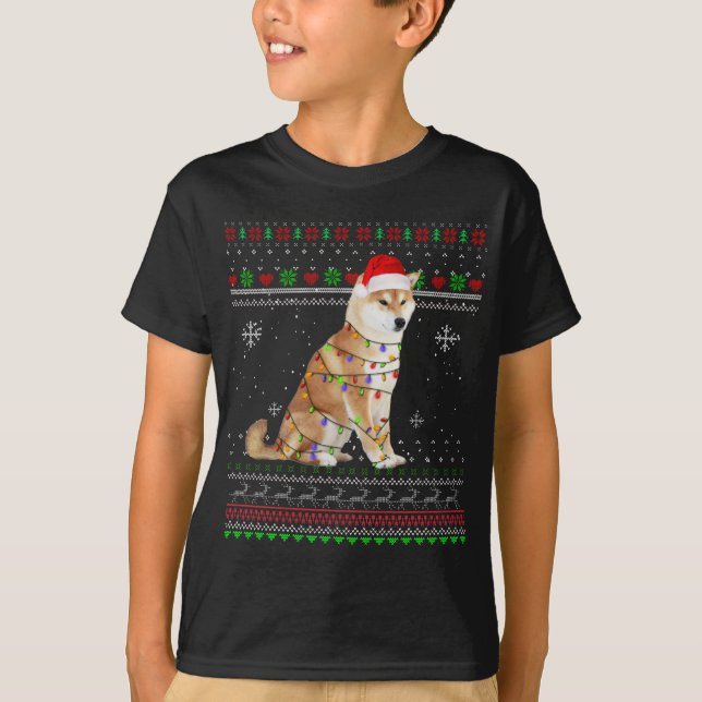 T-shirt Shiba Inu éclaire Funny Pajama de Noël cadeau Noël (Devant)