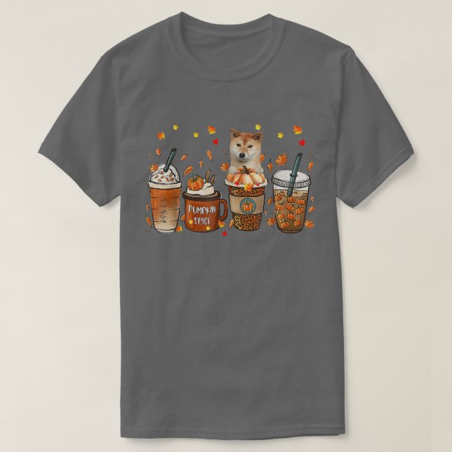 T-shirt Shiba Inu Fall Café Citrouille épice Latte Iced Au (Design devant)