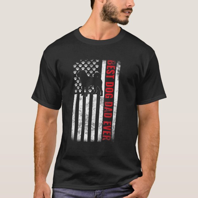T-shirt Shiba Inu Meilleur Chien Papa Jamais Drapeau Améri (Devant)