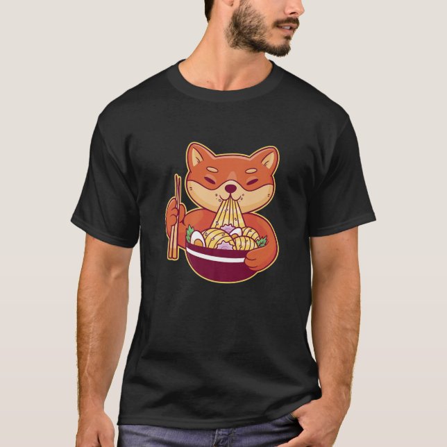 T-shirt Shiba Inu Ramen Chien Japonais mangeant des nouill (Devant)