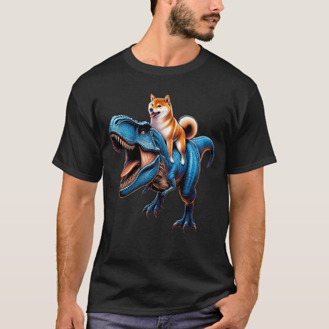 T-shirt Shiba Inu Riding Dinosaur Lover (Devant)