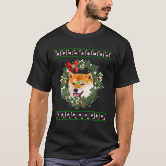 T-shirt Shiba Inu sapin de Noël Chien Père Noël Xmas Tee P (Devant)