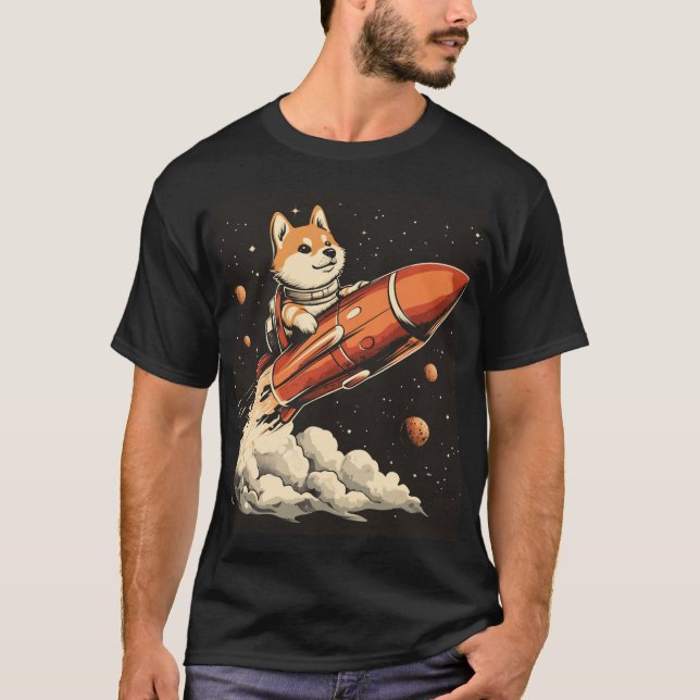 T-shirt Shiba Inu sur une fusée (Devant)