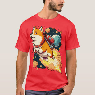 T-shirt shiba inu volant dans l'espace avec une fusée