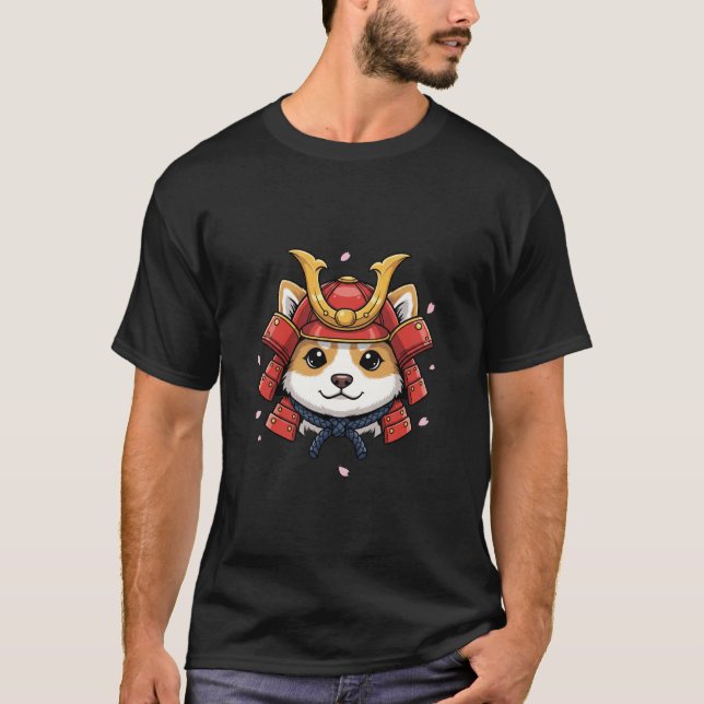 T-shirt shiba samurai face, japanese warrior armor (Devant)