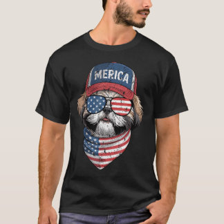 T-shirt Shih Tzu 4 juillet drapeau américain chien