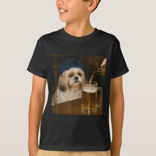 T-shirt Shih Tzu Buvant de la Bière Mème de Chien Drôle