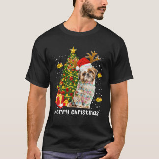T-shirt Shih Tzu Christmas Lights Tree Santa Xmas Pajamas