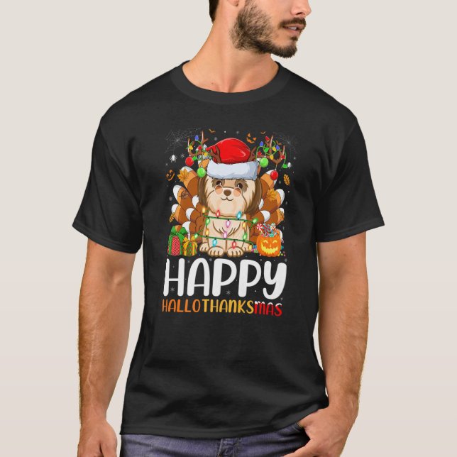 T-shirt Shih Tzu Dog  Halloween Christmas Happy Hallothank (Devant)