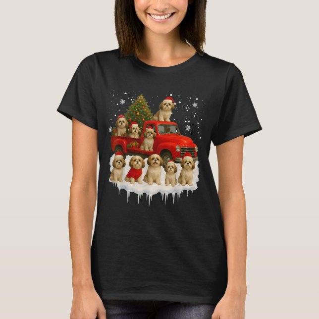 T-shirt Shih Tzu Dog Red Truck Christmas Tree Santa Ugly X (Devant)