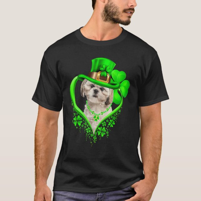 T-shirt Shih Tzu Dog St Patricks Day Lover Irish Shamrock (Devant)