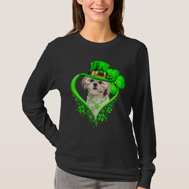T-shirt Shih Tzu Dog St Patricks Day Lover Irish Shamrock (Devant)