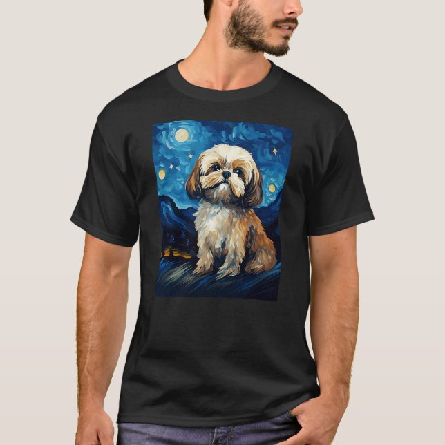 T-shirt Shih Tzu Dog Starry Night Van Gogh Art Lover (Devant)