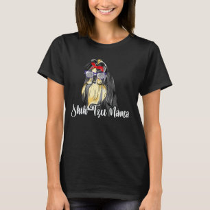 T-shirt Shih Tzu Mama Maman Maman Rouge Écharpe Lunettes d