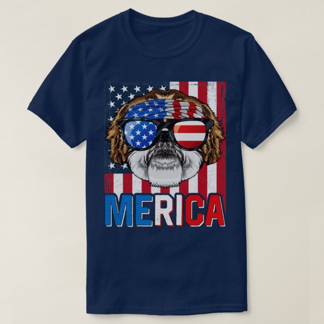 T-shirt Shih Tzu Merica 4 juillet Chien American Puppy Pat (Design devant)
