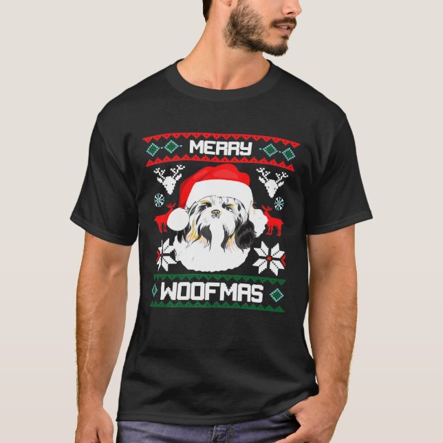 T-shirt Shih Tzu Merry Woofmas Pour Noël Chien Xmas X Ma (Devant)