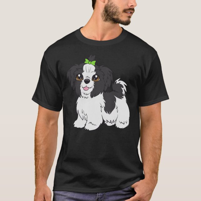 T-shirt Shih Tzu (noir et blanc ampli) (Devant)
