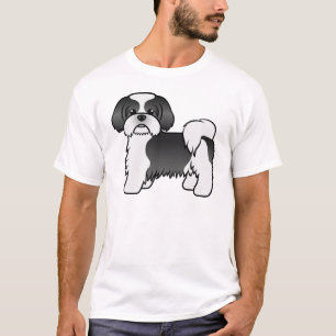 T-shirt Shih Tzu noir et blanc Chien de dessin animé migno