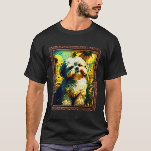 T-shirt Shih Tzu Painting Sunflower Flower Mom Women Flora (Devant)