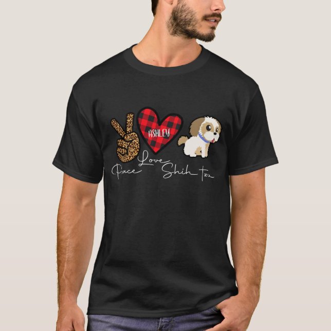 T-shirt Shih tzu Plaid Peace Lote Dog (Devant)