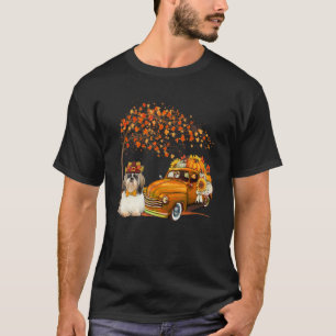 T-shirt Shih Tzu portant Casquette Automne Arbre ramassage