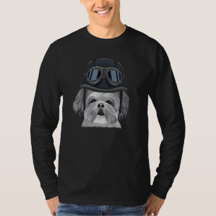 T-shirt Shih Tzu portant un casque de moto vintage