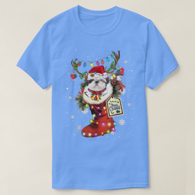 T-shirt Shih Tzu Xmas Boot Christmas Sock Winter Snow  (Design devant)