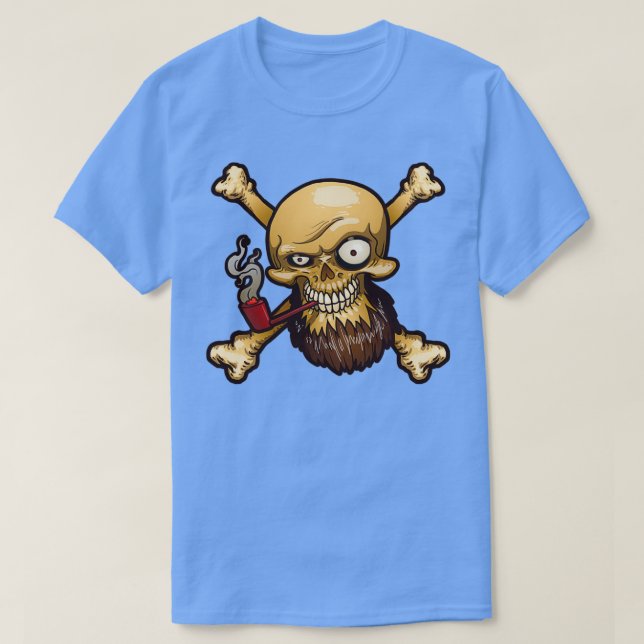 T-shirt Shiver Me Timbers Pirate Skull with smoking pipe (Design devant)