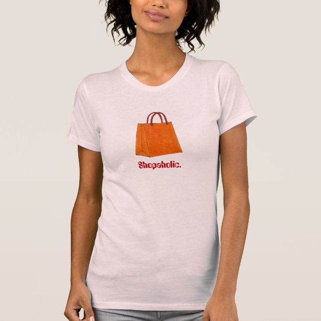 T-shirt Shopaholic Orange Shopping Bag Fashionista Tee (Devant)