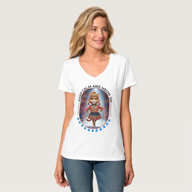 T-shirt show de mode de chat amusant (Devant entier)