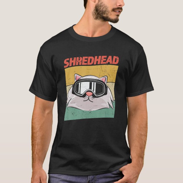 T-shirt Shredhead Funny Snowboard Chat en lunettes (Devant)