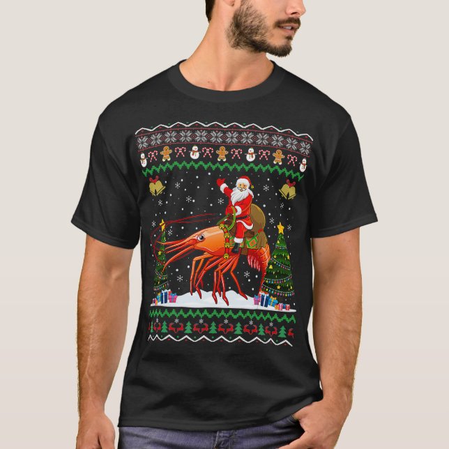 T-shirt Shrimp Ugly Xmas Venin Santa Riding Shrimp Christm (Devant)