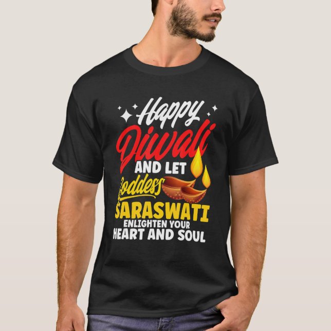 T-shirt Shubh Deepalawi Heureuse déesse de Diwali Saraswat (Devant)