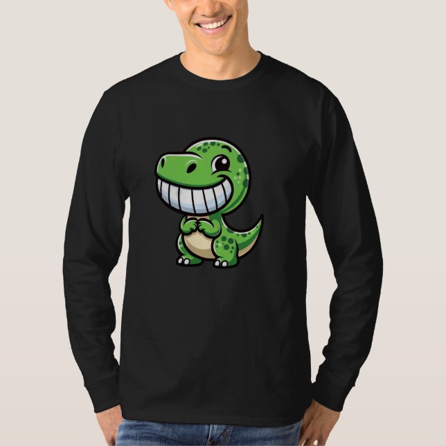 T-shirt Shy Dino Cartoon Trex Showing Teeth Happy Friendly (Devant)