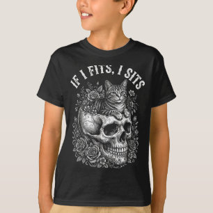 T-shirt Si ça va je m'assois crâne de chat noir humour min