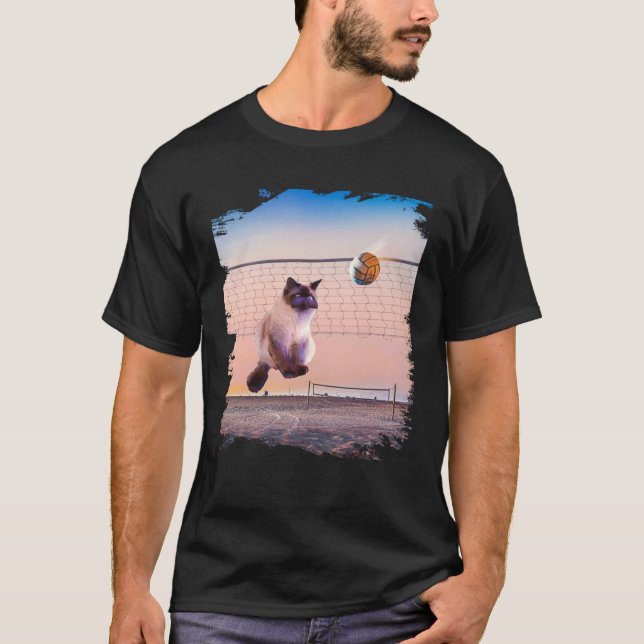 T-shirt Siamese Cat Playing Beach Volleyball (Devant)