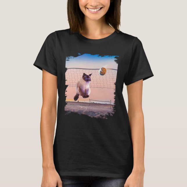 T-shirt Siamese Cat Playing Beach Volleyball (Devant)