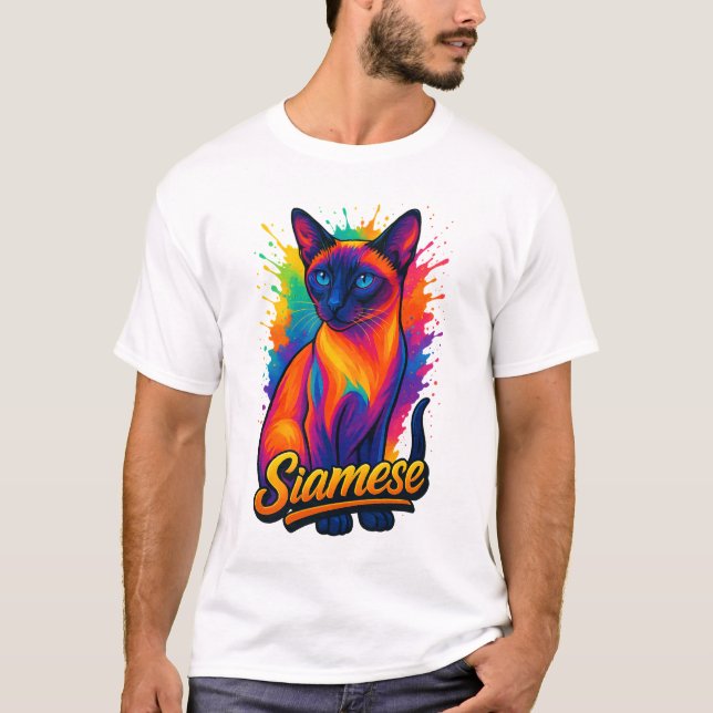 T-shirt Siamese Cat Pop Art - Style Rue Neon Vibrant (Devant)
