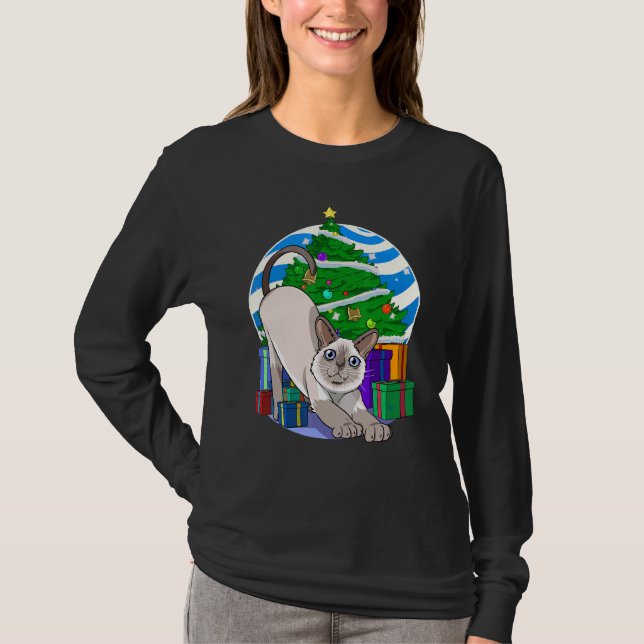 T-shirt Siamese Cat Santa Christmas Tree Xmas Decor (Devant)