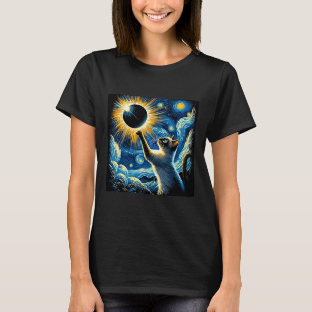 T-shirt Siamese Chat 2024 Van Gogh Starry Nuit Siamese Cha (Devant)