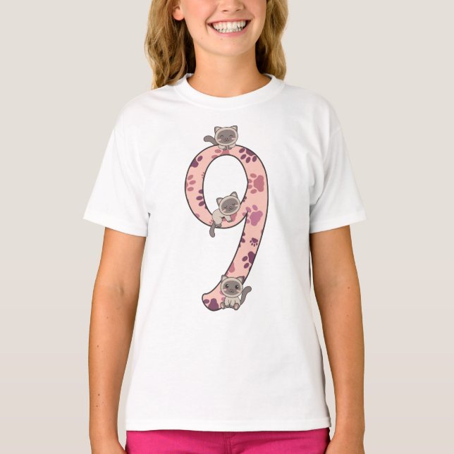T-shirt Siamese Chat Neuvième Anniversaire Pour Enfants Ch (Devant)