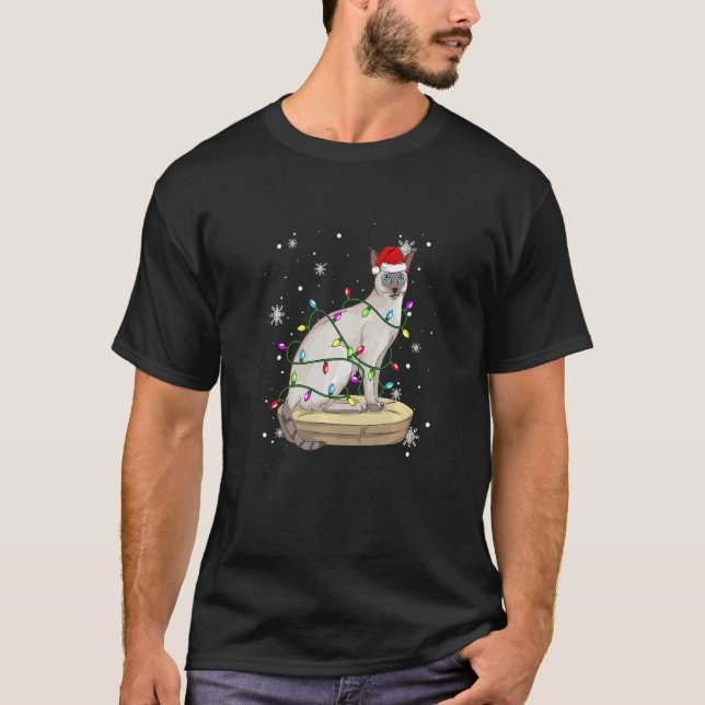T-shirt Siamese Chat Noël Lumières Noël Chat Père Noël h (Devant)