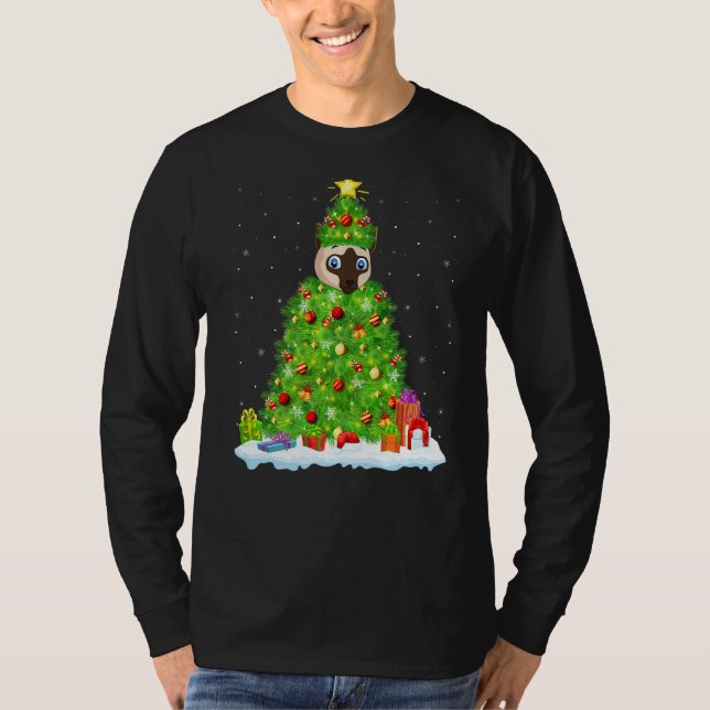 T-shirt Siamese Chat Xmas Éclairage Arbre drôle Siamese Ch (Devant)